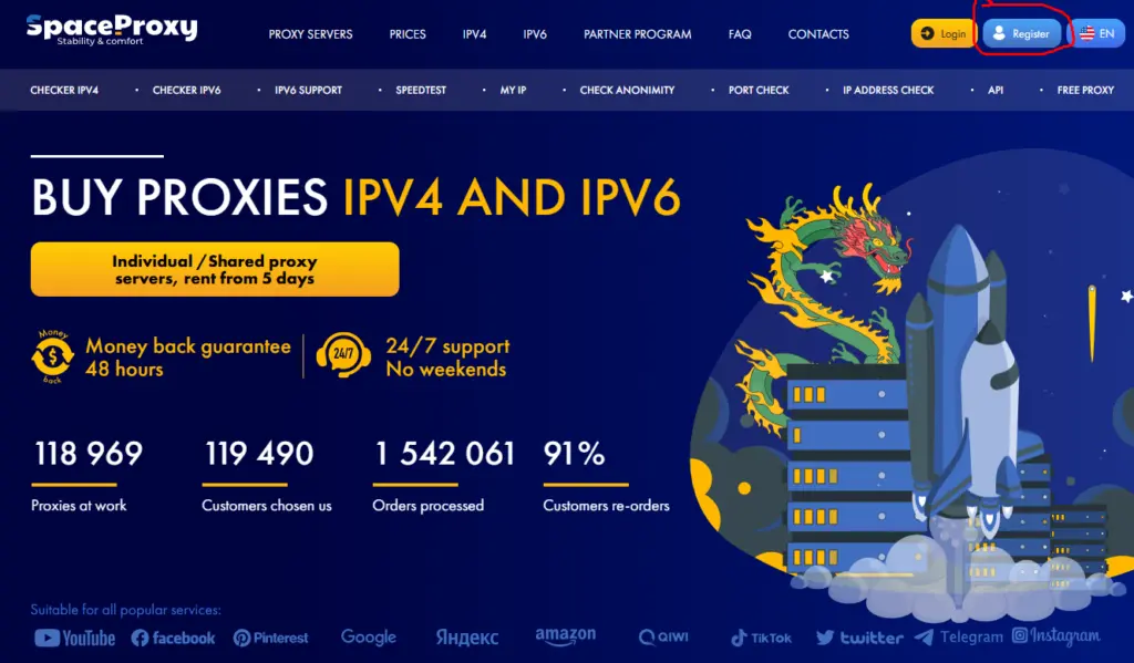 SpaceProxy how to register.