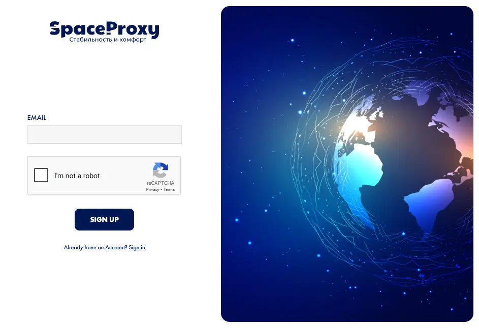 SpaceProxy registration form.
