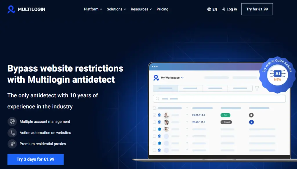 Multilogin main page.