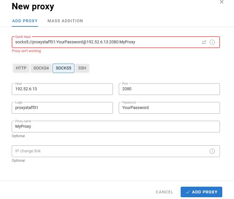 How add SOCKS proxy to Dolphin anty.