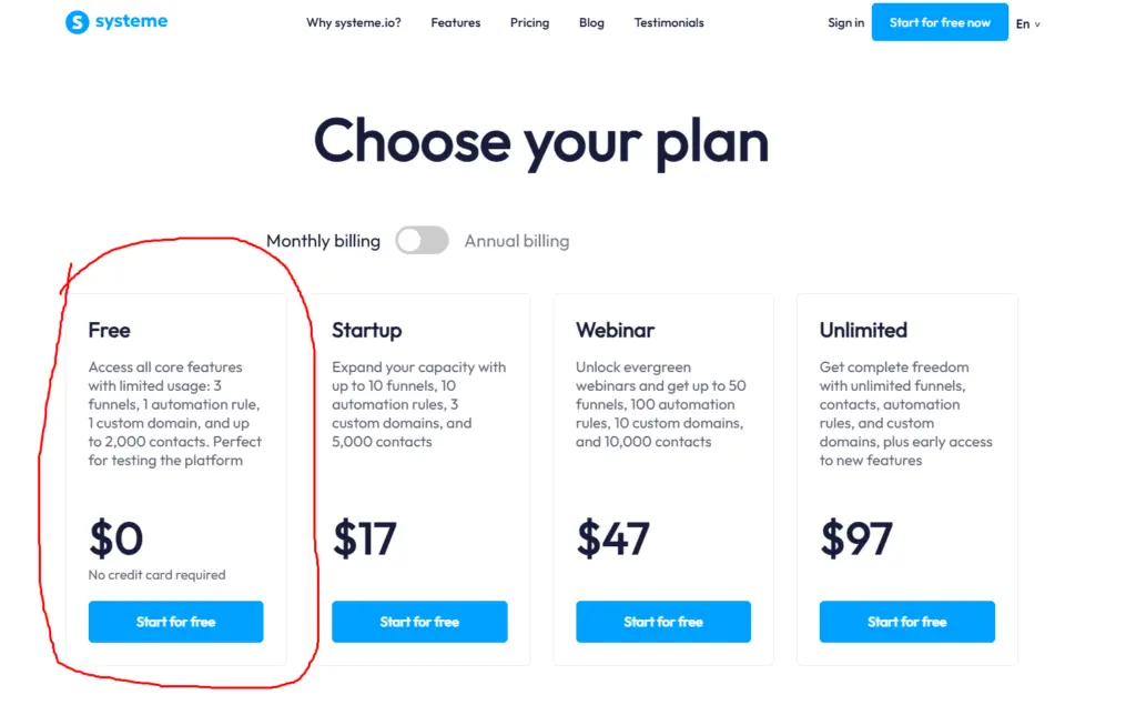 Systeme.io plan.