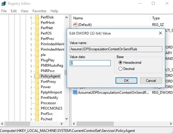 Registry editor.