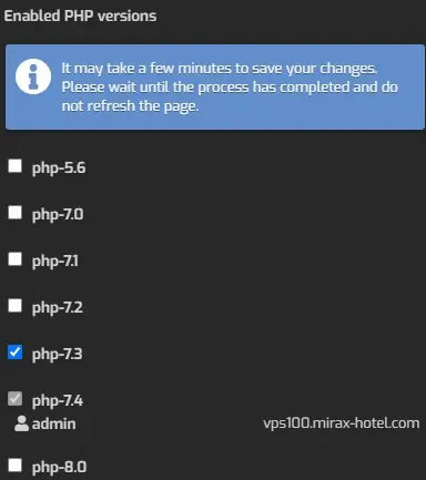 Hestia CP: Switching PHP Versions.