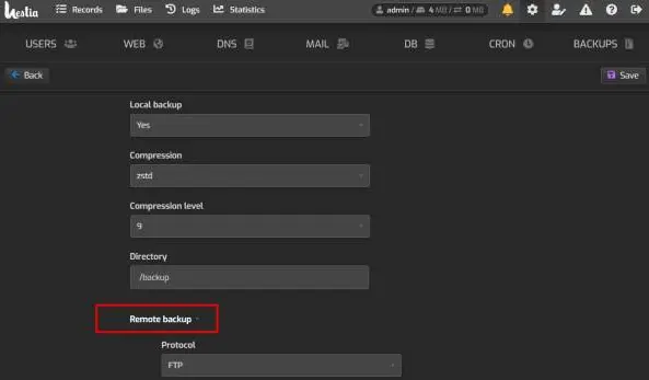 How to Set Up Remote Backup via FTP in Hestia CP